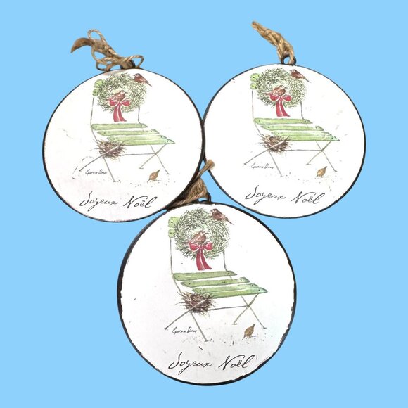 Christmas Wall Hanging Décor Set Of 3 Joyeux Noël Cynthia Dunn Rustic Ornaments - Picture 3 of 6